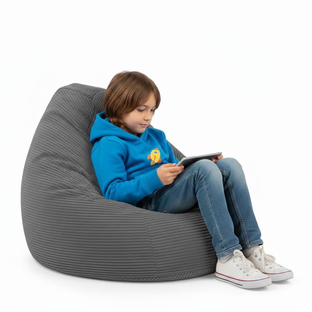 Sitzsack Flumpy L anthrazit junge mit tablett