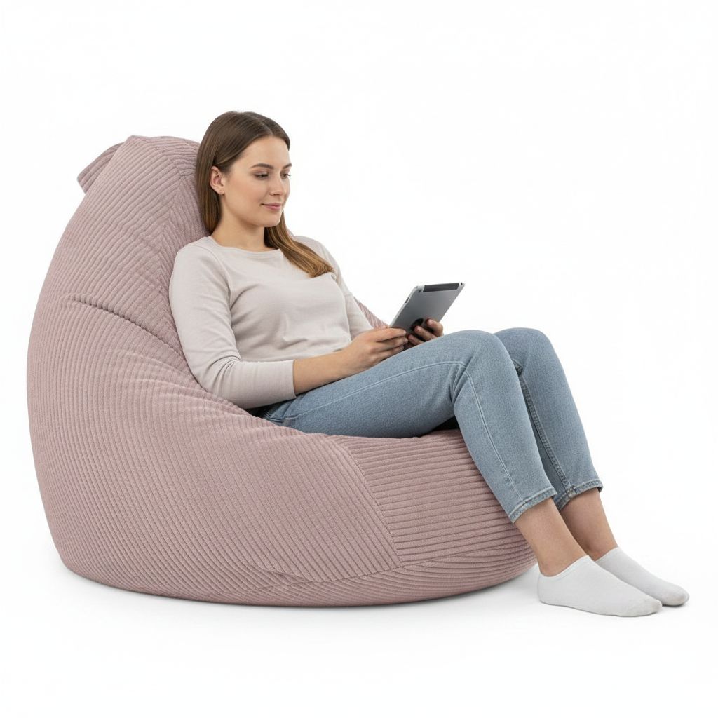 Sitzsack Flumpy Dune XXL altrose frau sitzt drauf