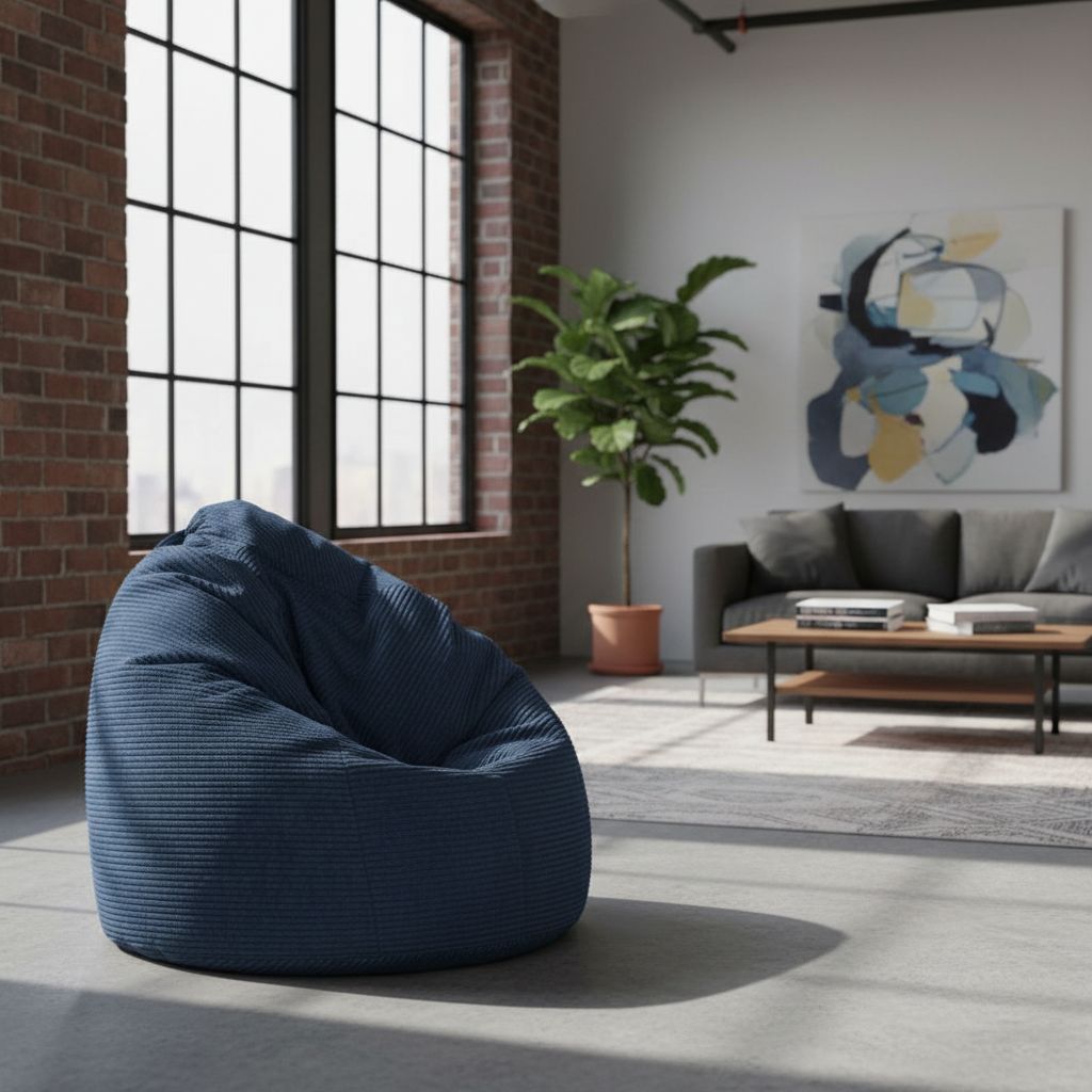 Sitzsack Flumpy Dune XXL dunkelblau in loftwohnung