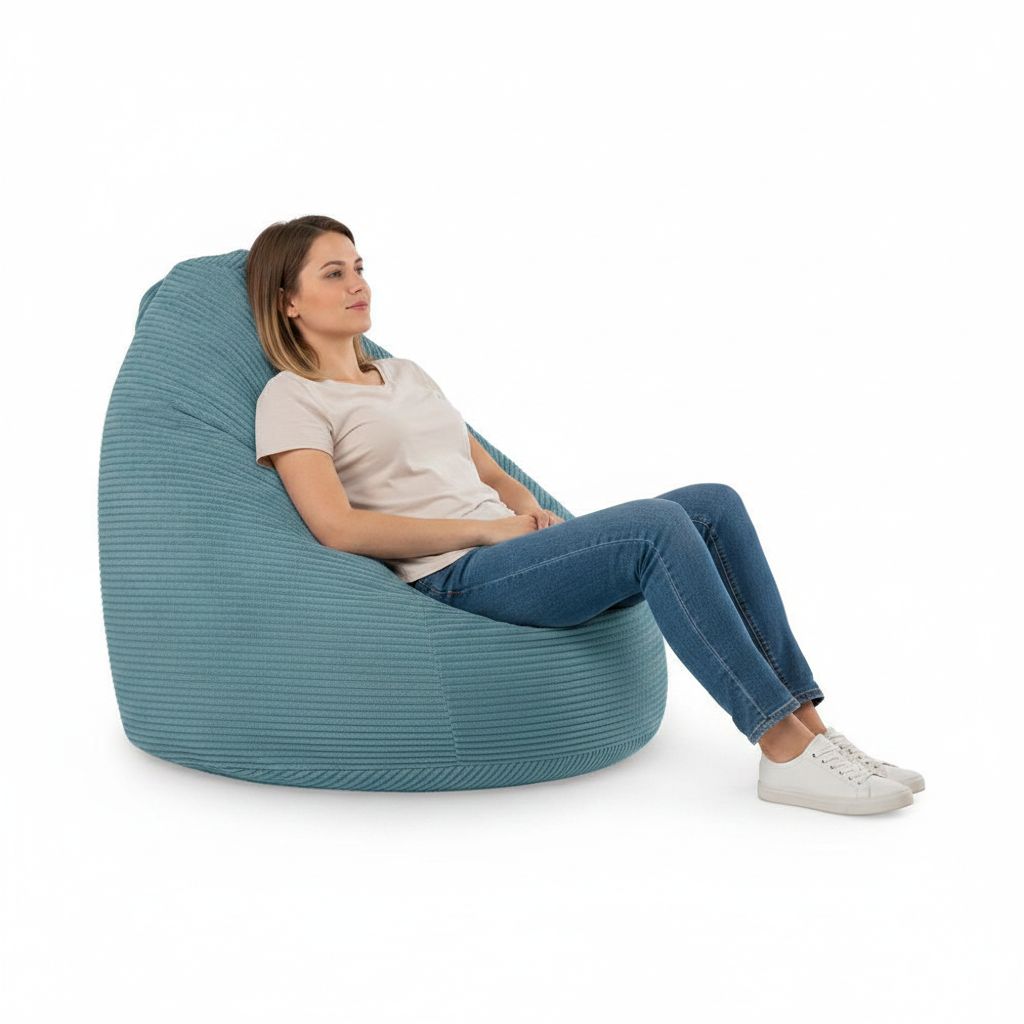 Sitzsack Flumpy Dune XXL petrol eine frau sitzt drauf
