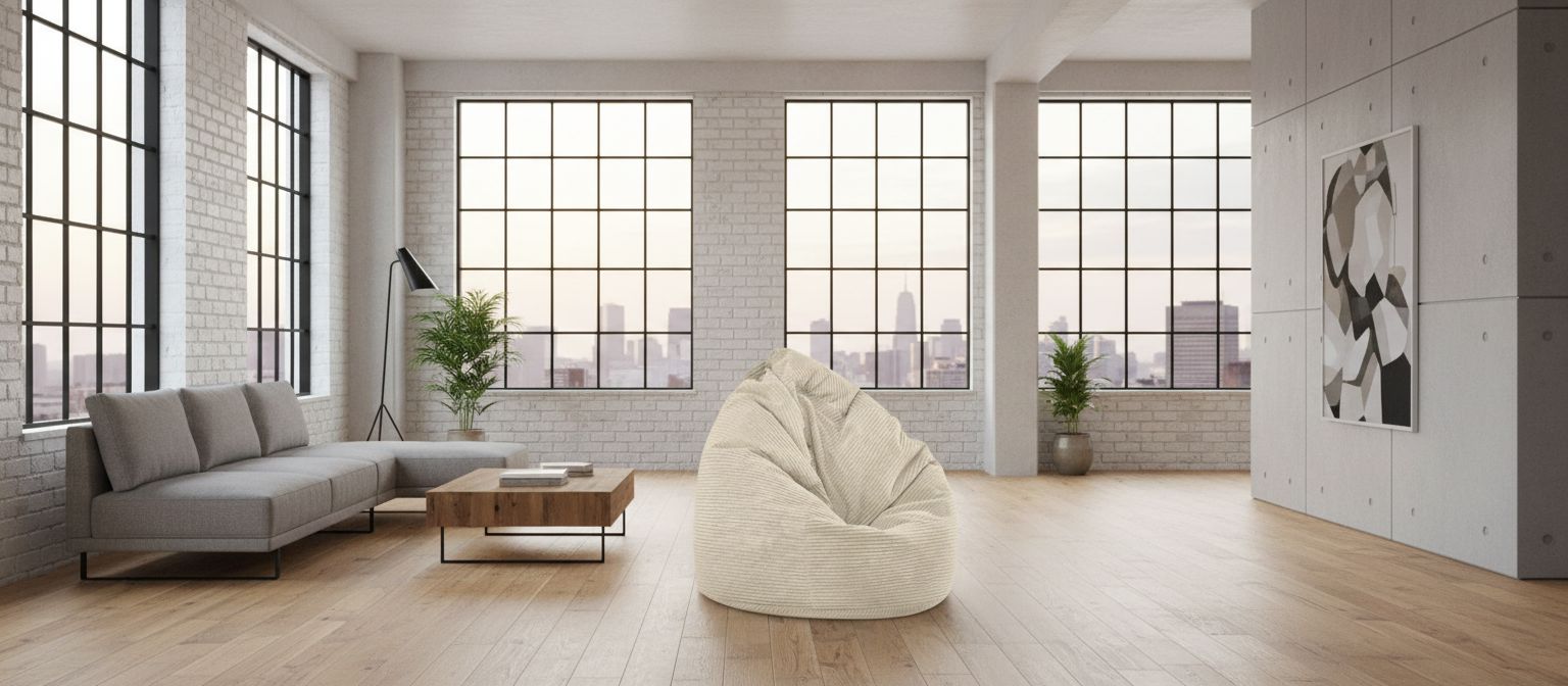 Sitzsack Flumpy Dune XXL beige in moderner Wohnung