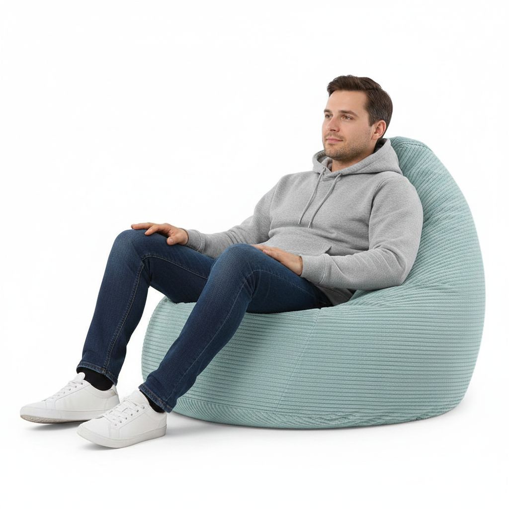 Sitzsack Flumpy Dune XXL salbei mann sitzt drauf